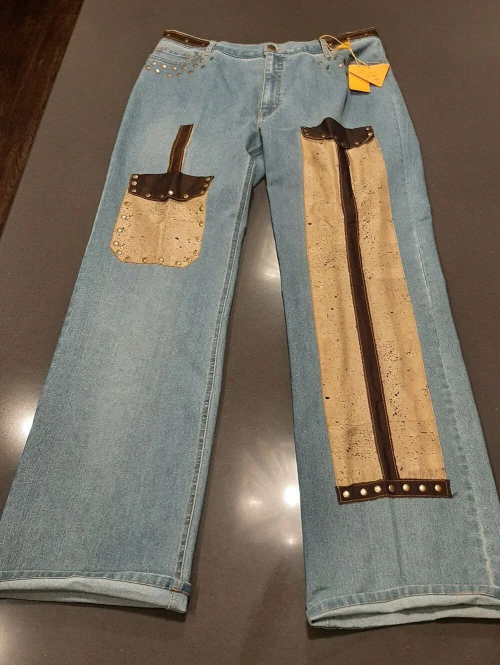 Vintage Ané Studded Cork Accent Wide Leg Jeans Size 16 Y2K Western Art Denim